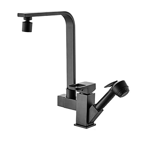 Küchenarmaturen mit herausziehbarem Sprühkopf, rotierendes heißes und kaltes Wasser, multifunktional, Messing, Einloch-Wasserhahn, Schwarz (Farbe: Chrom) von RKYRRKI
