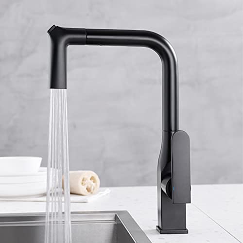 Küchenarmaturen mit herausziehbarem Sprühnebel, schwarz, heißes und kaltes Messing, 360° drehbar, Küchenspüle, Wasserhahn-A (Farbe: B) von RKYRRKI