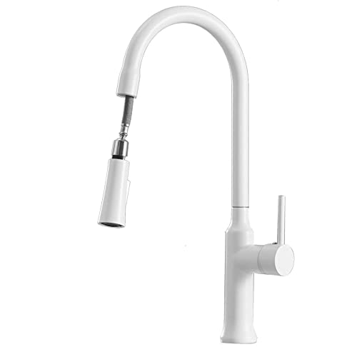 Küchenarmaturen mit herausziehbarem Sprühnebel, weißes Messing, heißes Wasser und kaltes Wasser, Dual-Modus-Düse, 360° drehbar, Teleskop-Küchenmischer-Wasserhahn-A (Farbe: A) von RKYRRKI