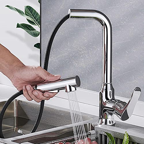 Küchenarmaturen mit herausziehbarer Sprühdrehung, heiß und kalt, Dual-Modus-Düse, Messing, Teleskop-Küchenmischer, Spültischarmatur, Chrom von RKYRRKI