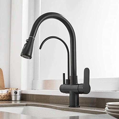 Spüle montiert mit Sprühnebel, drehbare Einhebel-Küchenwand für Küche, Schwarz (Farbe: schwarz) Trinkwasserhahn von RKYRRKI