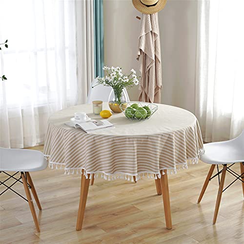 Tischdecke für Esstisch, Couchtisch, Abdeckung für Wohnzimmer, rund, Baumwolle, Leinen, staubdicht, für Restaurants, dekorativ, Buffetpartys und Camping (Color : Brown, Size : 100cm) von RKYRRKI