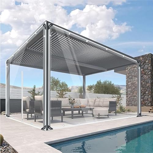 Transparent Plastik Plane Wasserdicht Seitenteile 0,35mm dick PVC Trennvorhang für Terrassenüberdachung Veranden Pavillon Balkon Vinyl Abdeckplane (4 x 5m) von RKYRRKI