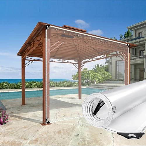 Transparente, wetterfeste PVC-Plane, 0,35 mm, strapazierfähige transparente Plane für Terrasse, Pergola, Veranda, Balkon, Kunststoff-Seitenteile (4 x 5 m) von RKYRRKI