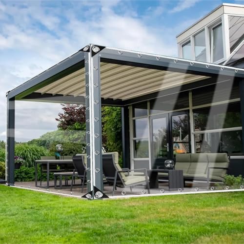 Transparente PVC Plane Wetterfest, 0,35 mm dick Schwerlast Transparente Plane für Terrasse Außenbereich Pergola Veranda Garten Plastikplanen (2,5 x 4 m) von RKYRRKI