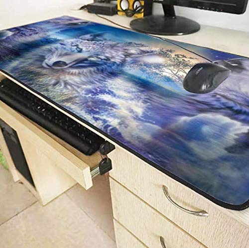 White Wolf Große Gaming-Mausunterlage Große Schwarze Schlosskante Tastatur Schreibtisch Mousepad Matte Gamer Rutschfester Teppich Nicht verblassende Unterlage Große Größe 900 * 400 * 3 Mm von RKZM