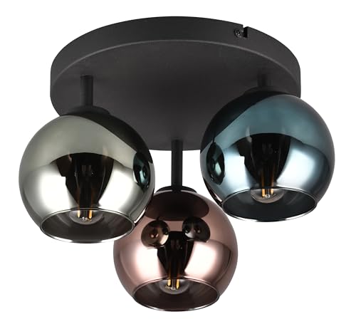 Reality Leuchten Deckenleuchte Sheldon R61303017, Metall Schwarz matt, Glas Blau/Grün/Kupferfarbig, exkl. 3x E14 Reality Leuchten Deckenleuchte Sheldon R61303017, Metall Schwarz matt, Glas Blau/Grün/Kupferfarbig, exkl. 3x E14 von Reality Leuchten
