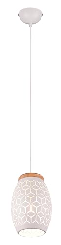 Reality Leuchten Pendelleuchte Bidar R31571031, Metall Weiß matt, Holz naturbelassen, exkl. 1x E27 von RL LIVE YOUR LIGHT