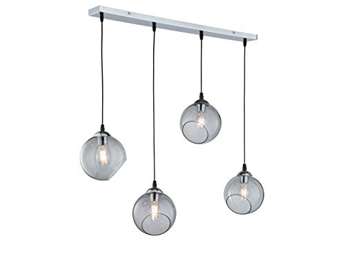 Reality Leuchten Pendelleuchte Clooney R30074054, Metall Chrom, Glas rauchfarbig, exkl. 3x E27 von RL LIVE YOUR LIGHT