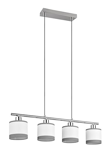 Reality Leuchten Pendelleuchte Davos R31554006, Metall Chrom, Schirme Stoff Grau/Weiß, exkl. 4x E14 von RL LIVE YOUR LIGHT