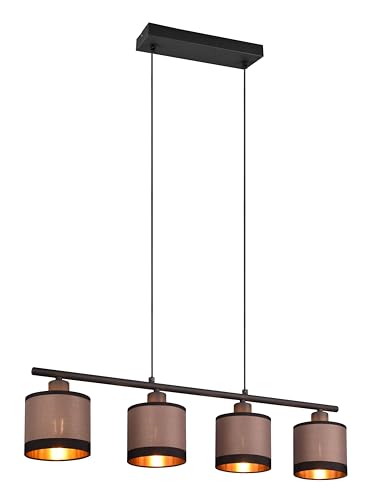 Reality Leuchten Pendelleuchte Davos R31554041, Metall Schwarz matt, Schirme Stoff Taupe/Schwarz/goldfarbig, exkl. 4x E14 von RL LIVE YOUR LIGHT