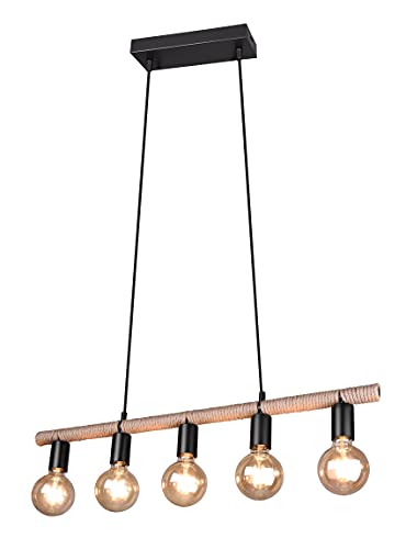 Reality Leuchten Pendelleuchte Einar R30605032, Metall Schwarz matt, Sisal braun, exkl. 5x E27 von RL LIVE YOUR LIGHT
