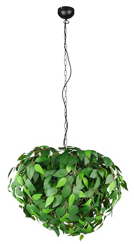 Reality Leuchten Pendelleuchte Leavy R10464015, Metall Schwarz matt, Blätter Kunststoff grün, exkl. 4x E14 von RL LIVE YOUR LIGHT