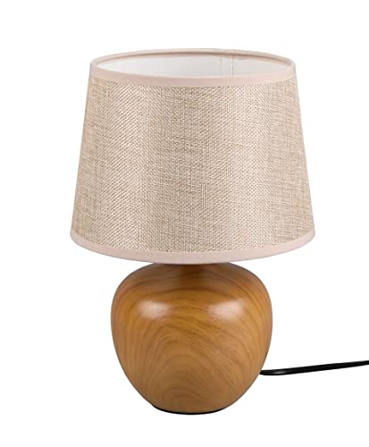 Reality Leuchten Tischleuchte Luxor R50621035, Keramik holzfarbig, Schirm Stoff Beige, exkl. 1x E27 von RL LIVE YOUR LIGHT