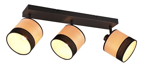 Reality Leuchten Spotbalken Bolzano R81663032, Metall Schwarz matt, Schirm Echtholzfurnier/Stoff, exkl. 3x E14 von RL LIVE YOUR LIGHT