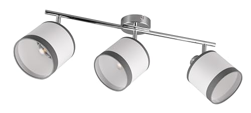 Reality Leuchten Spotbalken Davos R81553006, Metall Chrom Schirme Stoff Grau/Weiß, exkl. 3x E14 von RL LIVE YOUR LIGHT