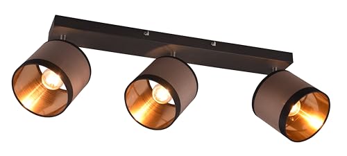 Reality Leuchten Spotbalken Davos R81553041, Metall Schwarz matt, Schirme Stoff Taupe/Schwarz/goldfarbig, exkl. 3x E14 von RL LIVE YOUR LIGHT