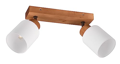 Reality Leuchten Strahler Assam R81112030, Holz naturbelassen, Glas weiß, exkl. 2x E14 von RL LIVE YOUR LIGHT