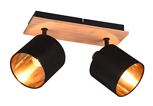 Reality Leuchten Strahler Tommy R81332030, Metall Schwarz matt, Holzdekor, Stoffschirm schwarz, exkl. 2xE14 von RL LIVE YOUR LIGHT