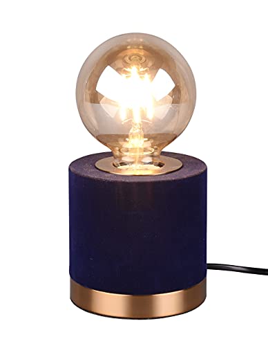 Reality Leuchten Tischleuchte Judy R50691012, Metall Messing matt, Samt Blau, exkl. 1x E27 von RL LIVE YOUR LIGHT