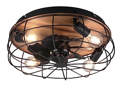 Reality Leuchten Ventilator Trondheim R61105032, Metall Schwarz matt/Holzfarbig, exkl. 4x E27, Fernbedienung, Timer, 3 Stufen Ventilator von RL LIVE YOUR LIGHT