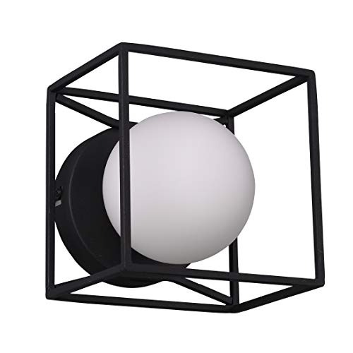 Reality Leuchten Wandleuchte Gabbia R20401032, Metall Schwarz matt, Glas weiß, exkl. 1x G9 von RL LIVE YOUR LIGHT