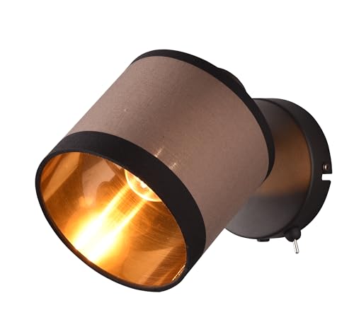 Reality Leuchten Wandspot Davos R81551741, Metall Schwarz matt, Schirm Stoff Taupe/Schwarz/goldfarbig, exkl. 1x E14 von RL LIVE YOUR LIGHT