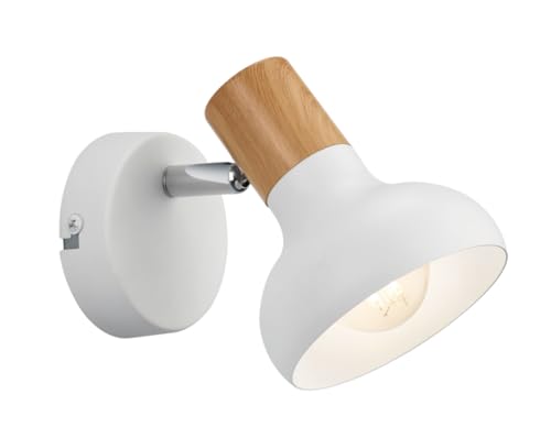 Reality Leuchten Wandspot Latika R81521031, Metall Weiß matt, Holznachbildung, exkl. 1x E14 von RL LIVE YOUR LIGHT