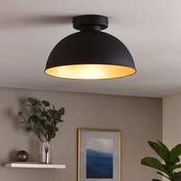 Deckenlampe schwarz gold Deckenleuchte rund Wohnzimmerlampe Retro, Metall, schwarz, 1x LED 7W 806Lm warmweiß, DxH 31x19 cm von RL