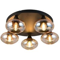 Deckenleuchte Glas amberfarben Metall schwarz matt Wohnzimmerlampe D 49 cm von RL