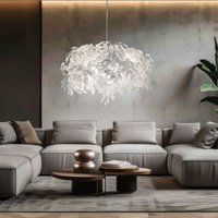 Hängelampe Pendelleuchte Blätte RL euchte Esszimme RL euchte Wohnzimme RL ampe Schlafzimme RL euchte weiß Blätter, Metall chromfarben, 4 Flammig E14, von RL