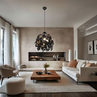 RL - Hängeleuchte Wohnzimme euchte Hängelampe Esszimme euchte Pendellampe Deckenleuchte, Metall Kunststoff schwarz Blattdesign, 1x E27, h 150 cm von RL
