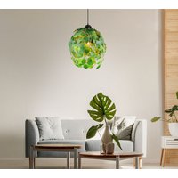 RL - Pendellampe Hängeleuchte Esstischlampe Wohnzimme euchte Blätte ampe, Metall Kunststoff schwarz grün, Höhe anpassbar, 1x E27, h 150 cm von RL