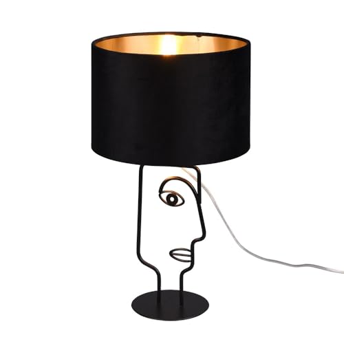RL LED Tischlampe Tischleuchte Nachttischlampe Leseleuchte Beistelllampe, Metall schwarz Stoffschirm Gesicht-Design, 10,5W 1055lm warmweiß, H 42 cm von RL
