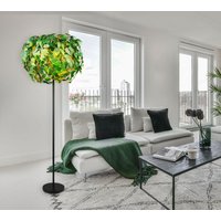 Stehlampe Wohnzimme RL euchte Schlafzimme RL ampe Beistelllampe Stehleuchte, Metall Kunststoff schwarz grün Blätter-Design, 3 Flammig E14, h 180 cm von RL