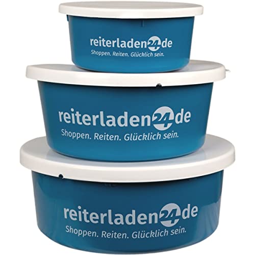 RL24 - Leckerlischale | Müslischale mit Deckel für Pferde | Futterschale zur Aufbewahrung von Leckerli & Pferdefutter | Leckerli-Dose in Blau | 3 Schalen 2l, 5l & 8l (3er Set) | Pferdezubehör von RL24