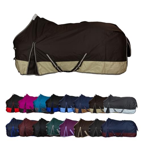 RL24 - Weidedecke 600D Basicline – Regendecke & Übergangsdecke – Wind- & wasserdichte Outdoordecke mit Innenfutter & Kreuzbegurtung – Pferdedecke in Braun/Beige – 165cm (Polarfleecefutter) von RL24