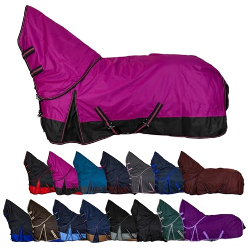 RL24 - Weidedecke Full Neck Basicline 600D Nylonfutter m. Füllung – Pferde Winterdecke – wasserdichte Outdoordecke m. Kreuzbegurtung – Pferdedecke in Beere/Schwarz – Größe 165cm (100g/m²) von RL24