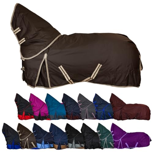 RL24 - Weidedecke Full Neck Basicline 600D Nylonfutter m. Füllung – Pferde Winterdecke – wasserdichte Outdoordecke m. Kreuzbegurtung – Pferdedecke in Dunkelbraun – Größe 115cm (100g/m²) von RL24