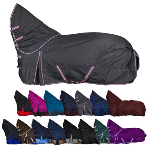 RL24 - Weidedecke Full Neck Basicline 600D Nylonfutter m. Füllung – Pferde Winterdecke – wasserdichte Outdoordecke m. Kreuzbegurtung – Pferdedecke in Graphit/Koralle – Größe 125cm (100g/m²) von RL24