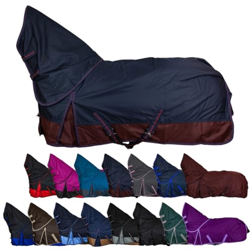RL24 - Weidedecke Full Neck Basicline 600D Nylonfutter m. Füllung – Pferde Winterdecke – wasserdichte Outdoordecke m. Kreuzbegurtung – Pferdedecke in Marine/Kastanie – Größe 115cm (300g/m²) von RL24