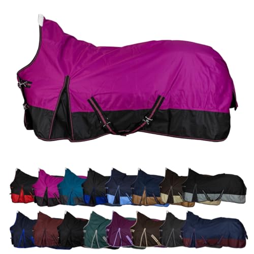 RL24 - Weidedecke High Neck Basicline 600D – Regendecke & Übergangsdecke – wasserdichte Outdoordecke mit Kreuzbegurtung – Pferdedecke in Beere/Schwarz – Größe 105cm (Nylonfutter) von RL24