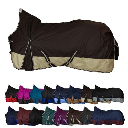RL24 - Weidedecke High Neck Basicline 600D – Regendecke & Übergangsdecke – wasserdichte Outdoordecke mit Kreuzbegurtung – Pferdedecke in Braun/Beige – Größe 145cm (Nylonfutter) von RL24