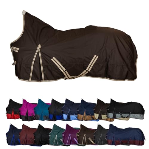 RL24 - Weidedecke High Neck Basicline 600D – Regendecke & Übergangsdecke – wasserdichte Outdoordecke mit Kreuzbegurtung – Pferdedecke in Dunkelbraun – Größe 115cm (200g/m² Füllung) von RL24