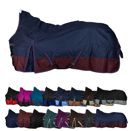 RL24 - Weidedecke High Neck Basicline 600D – Regendecke & Übergangsdecke – wasserdichte Outdoordecke mit Kreuzbegurtung – Pferdedecke in Marine/Kastanie – Größe 125cm (200g/m² Füllung) von RL24