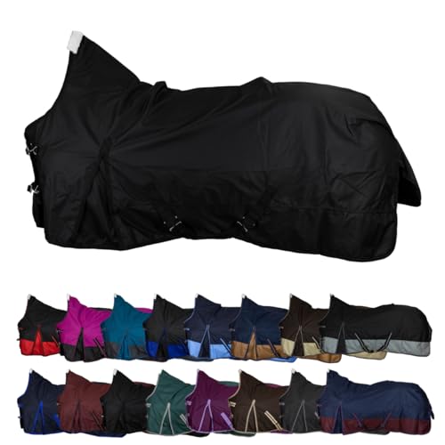 RL24 - Weidedecke High Neck Basicline 600D – Regendecke & Übergangsdecke – wasserdichte Outdoordecke mit Kreuzbegurtung – Pferdedecke in Schwarz – Größe 85cm (Nylonfutter) von RL24