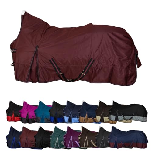 RL24 - Weidedecke High Neck Basicline 600D – Regendecke & Übergangsdecke – wasserdichte Outdoordecke mit Kreuzbegurtung – Pferdedecke in Weinrot – Größe 85cm (Polarfleecefutter) von RL24