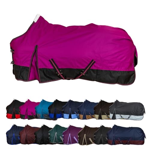 RL24 - Winterdecke Weidedecke 600D Basicline – atmungsaktive, Wind- & wasserdichte Outdoordecke mit Innenfutter & Kreuzbegurtung – Pferdedecke in Beere/Schwarz – 155cm (200g/m² Füllung) von RL24