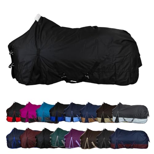 RL24 - Winterdecke Weidedecke 600D Basicline – atmungsaktive, Wind- & wasserdichte Outdoordecke mit Innenfutter & Kreuzbegurtung – Pferdedecke in Schwarz – 155cm (300g/m² Füllung) von RL24