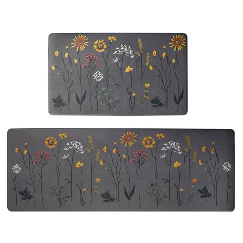 RLAVBL 2er Set praktische Küchenteppiche - Bequeme und rutschfeste PVC-Küchenmatten für Komfort und Sicherheit in Küche, Spüle und Wäscheraum, waschbare Küchenläufer, 43x120cm+43x75cm (Bunte auf Grau) von RLAVBL